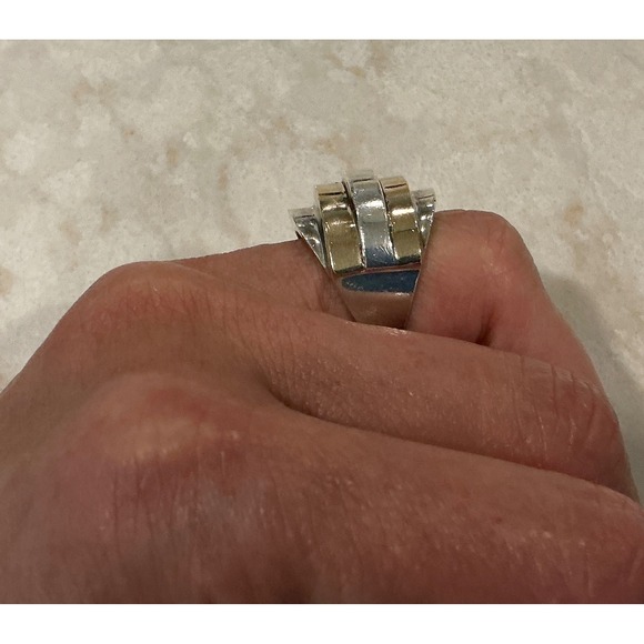 14K Gold Accent Stainless Steel Band Ring Size 6.5 Statement Jewelry - Picture 7 of 9